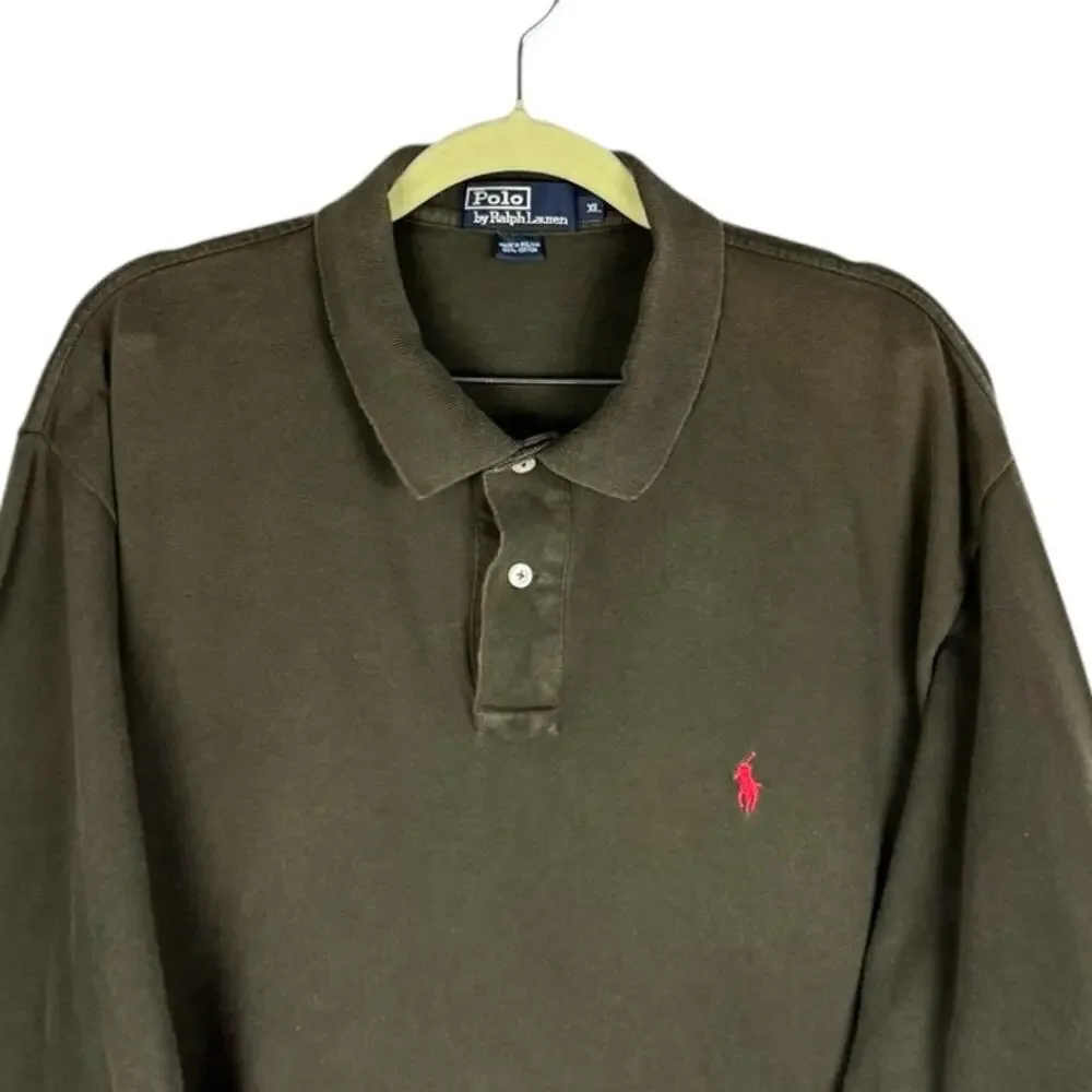Polo‎ Ralph Lauren Green Cotton Classic Fit Collared Long Sleeve Top XL Vintage